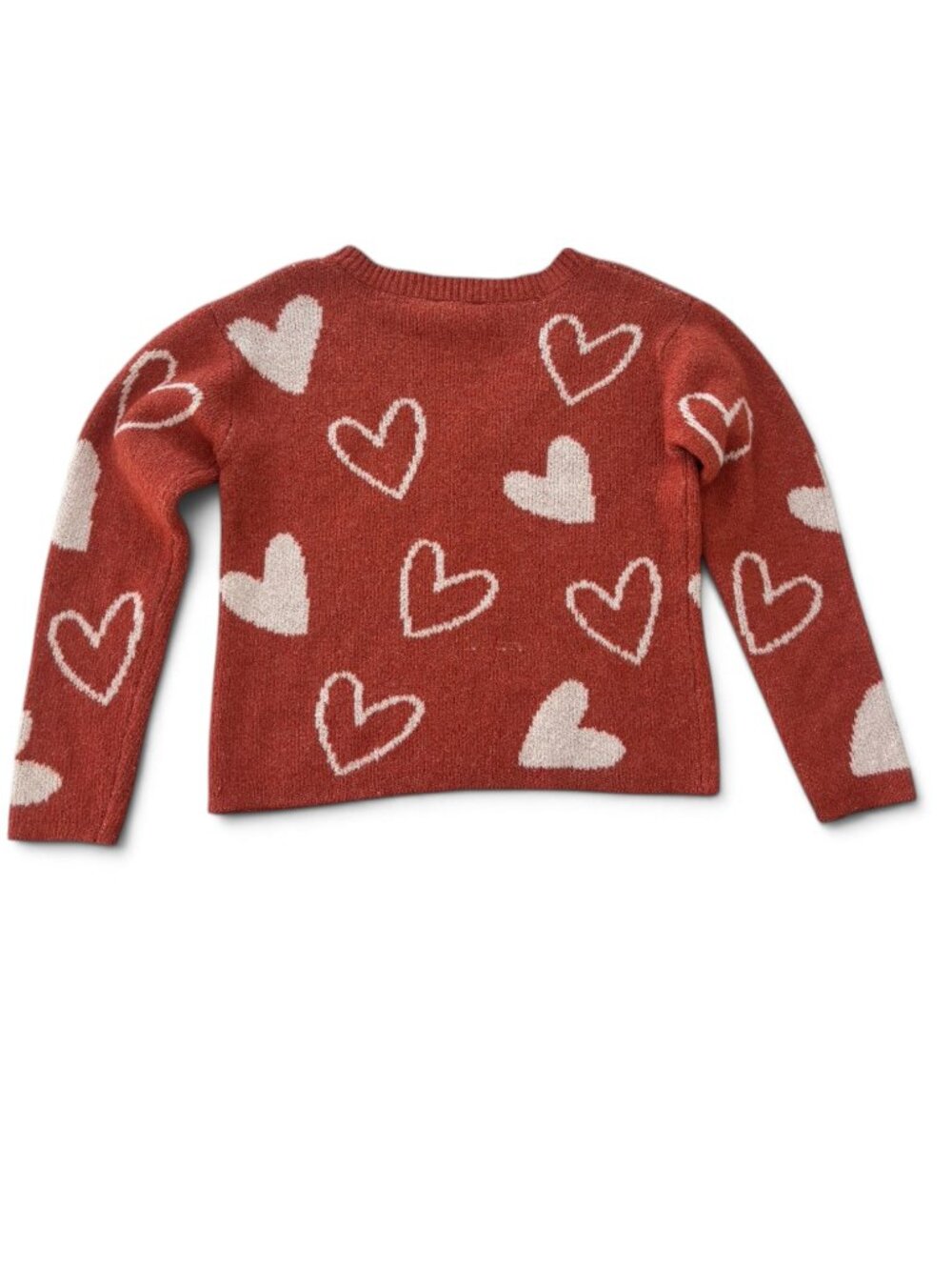 No Boundaries Juniors Pull-Over Sweater Size M Brown White Hearts